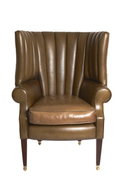 Olive Green Fluted Leather Library Chair